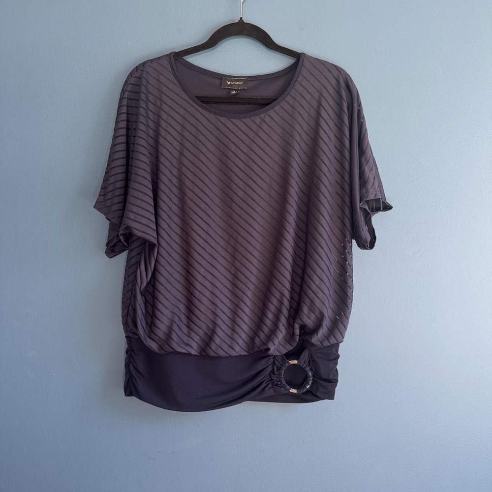 Y2K Blue Dolman Blouse Women's Size Large AB Studios Silver hardware Stripe